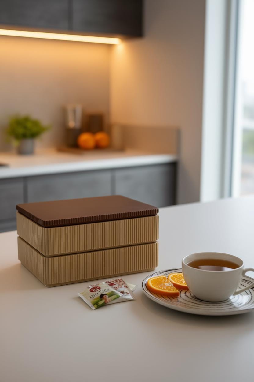 Tea Bag Organizer with compartments and Lid , Custom Modern kitchen Storage Box for Clippers and smaller sizes tea bags