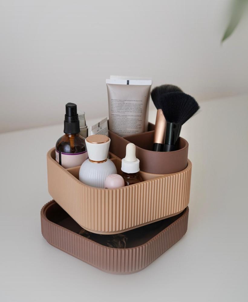 Stacked Ribbed Makeup Organizer , Modern Vanity Storage