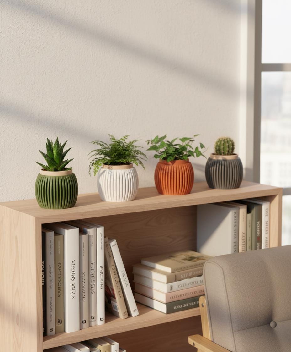 Egg-shaped ribbed planter for Succulents & Small Indoor Plants
