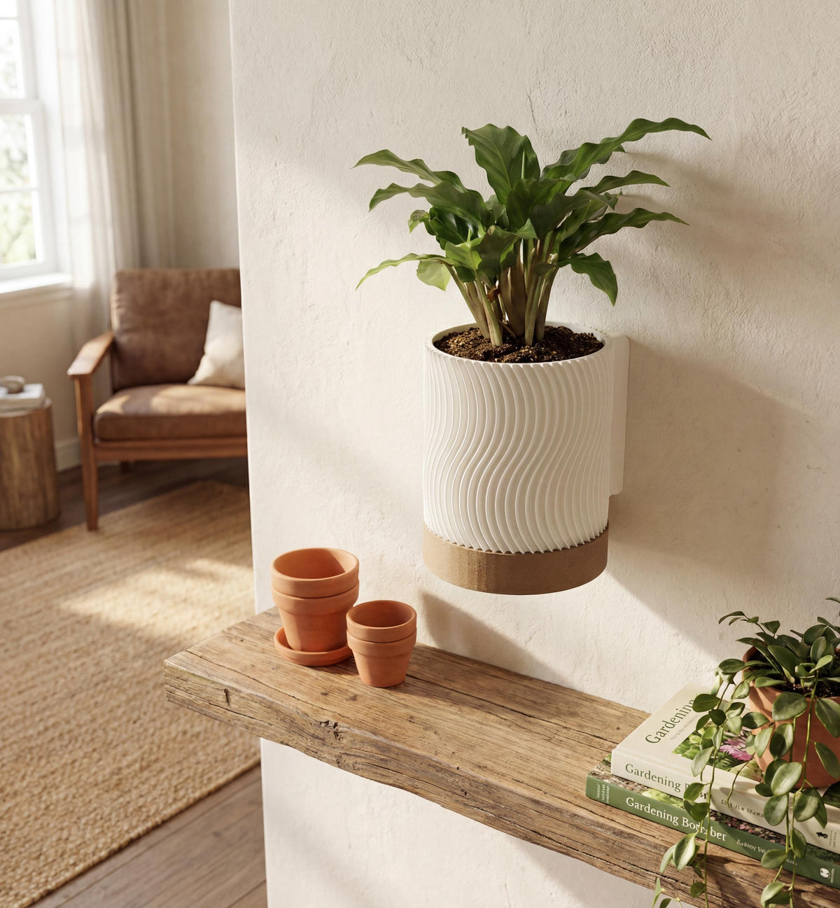 Modern Wall Planter , Wavy Textured Design planter, Indoor Vertical Plant Pot