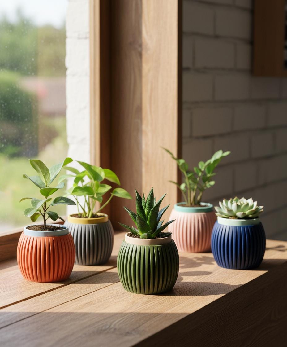 Egg-shaped ribbed planter for Succulents & Small Indoor Plants