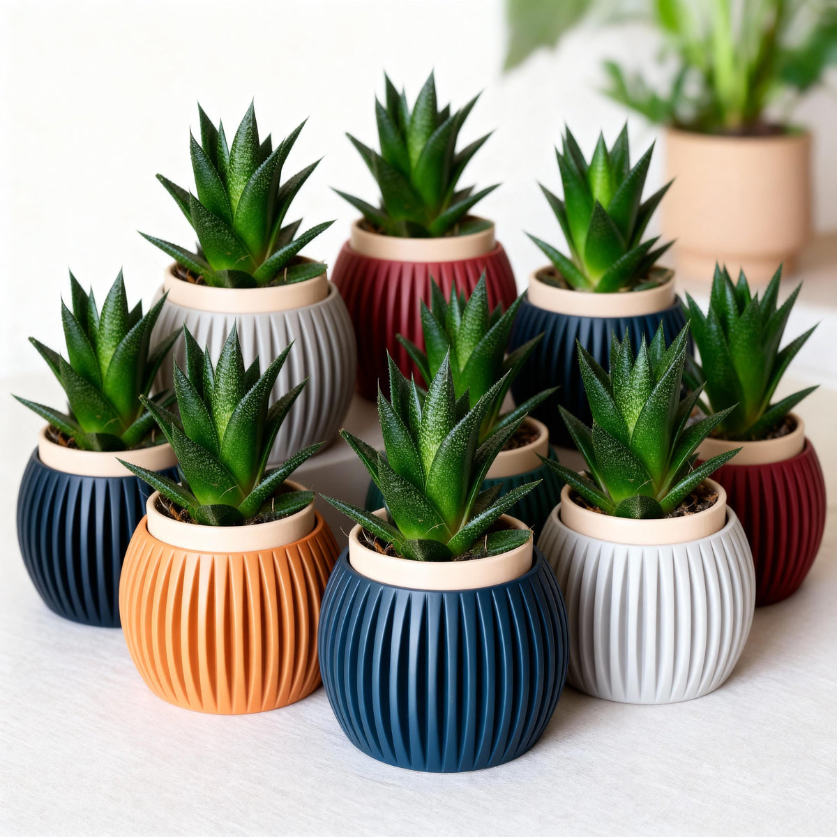 Egg-shaped ribbed planter for Succulents & Small Indoor Plants