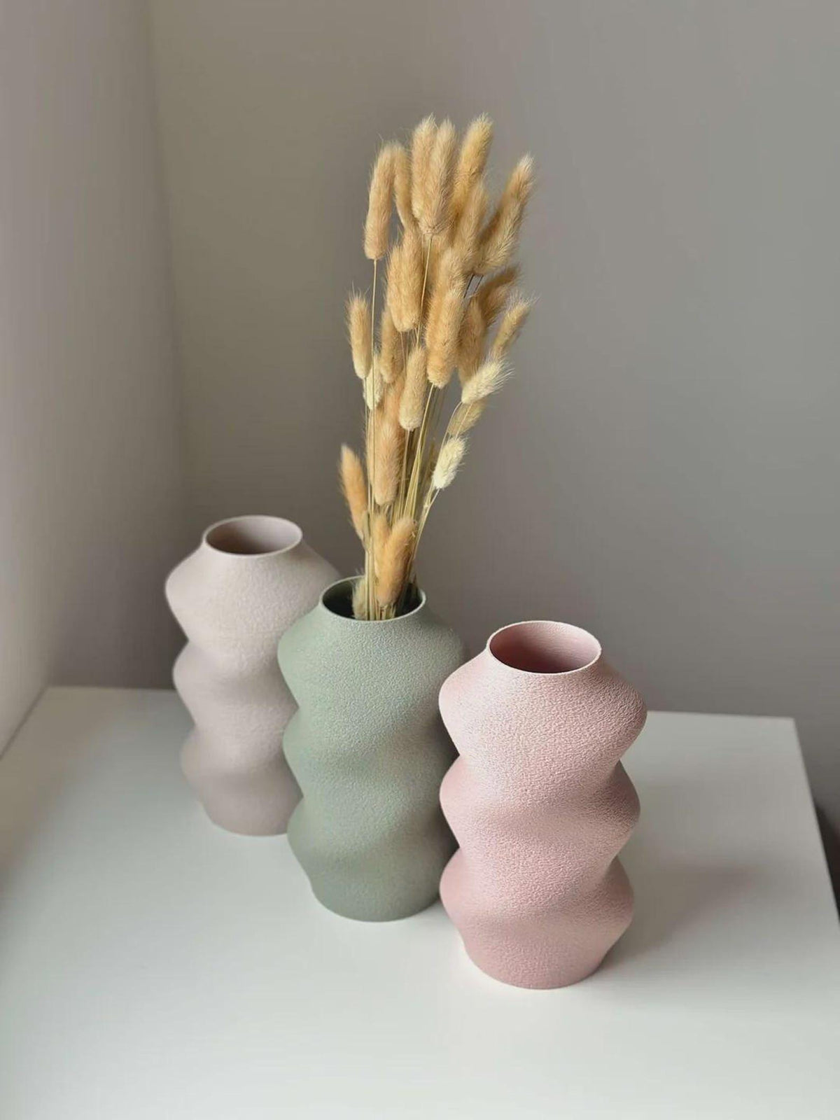 Sculptural Wavy Vase, Fuzzy Texture, Minimalist Decor