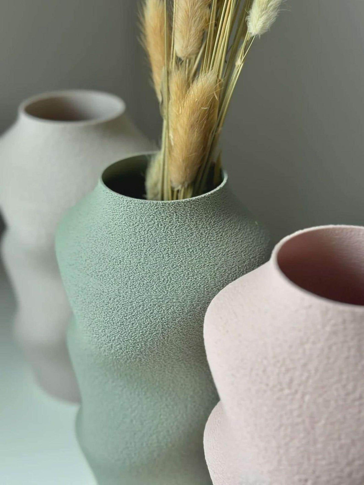 Sculptural Wavy Vase, Fuzzy Texture, Minimalist Decor