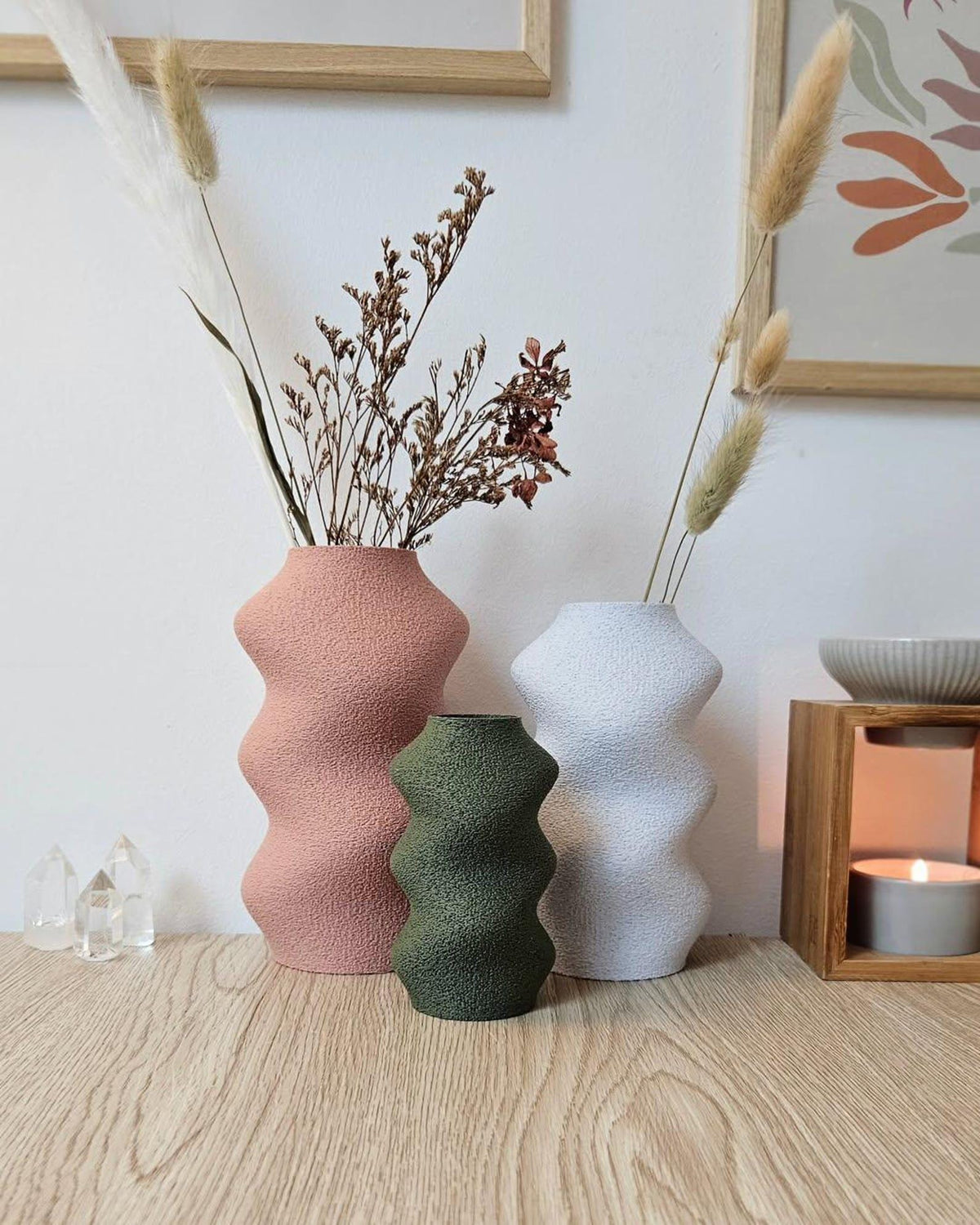 Sculptural Wavy Vase, Fuzzy Texture, Minimalist Decor