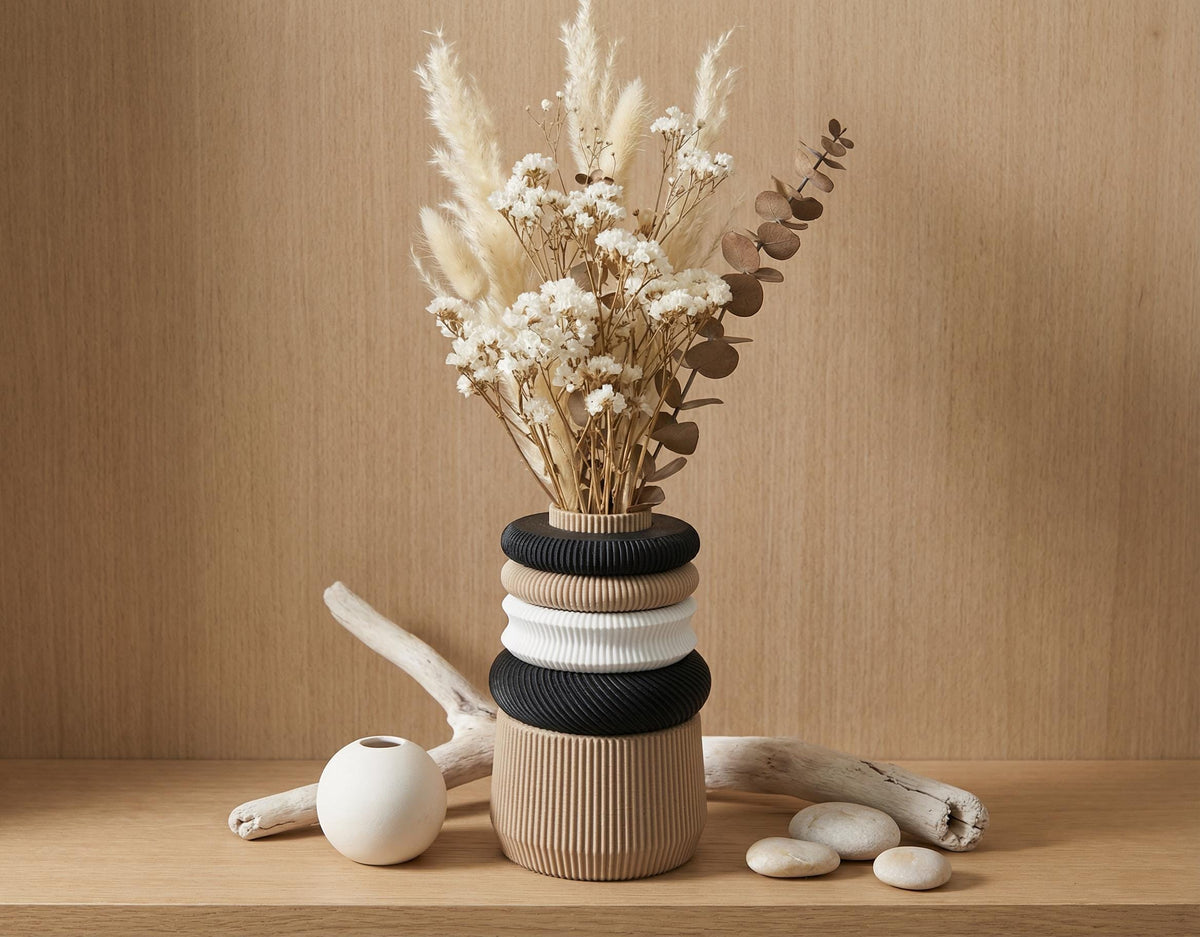 Modular ivory wooden vase FLORA , stackable modern decorative vase for Dried Flowers