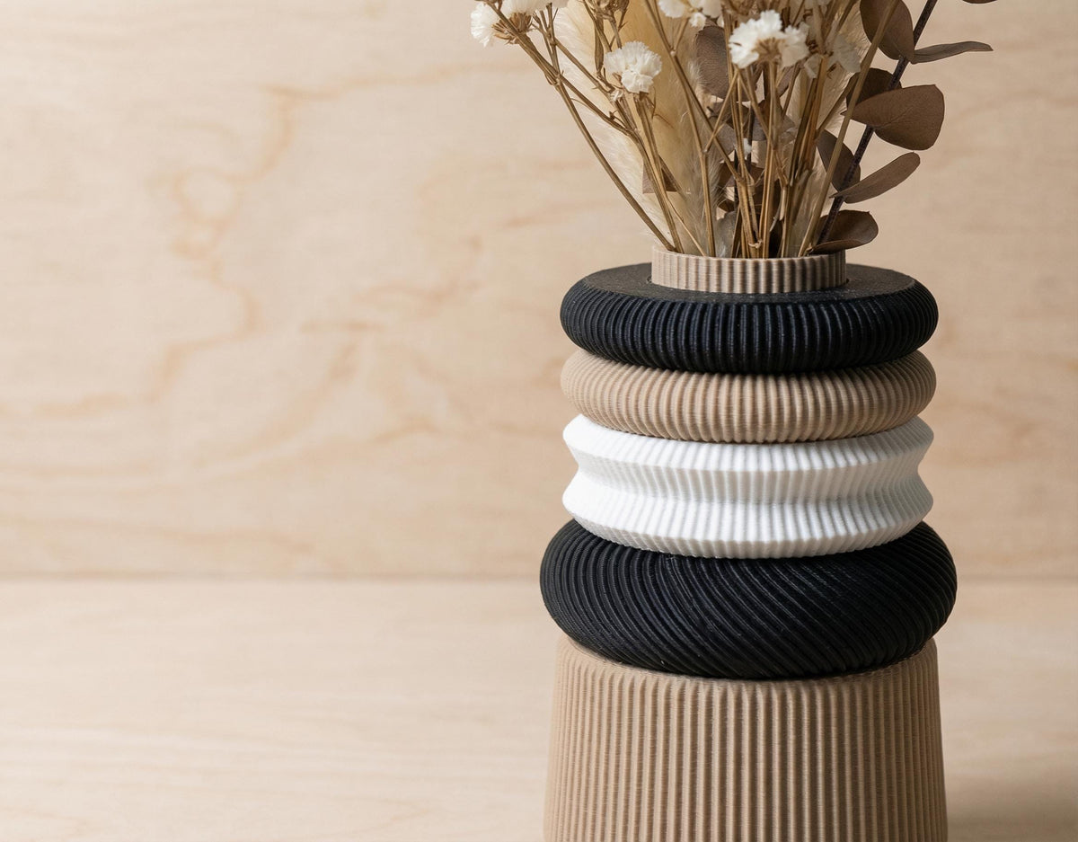 Modular ivory wooden vase FLORA , stackable modern decorative vase for Dried Flowers
