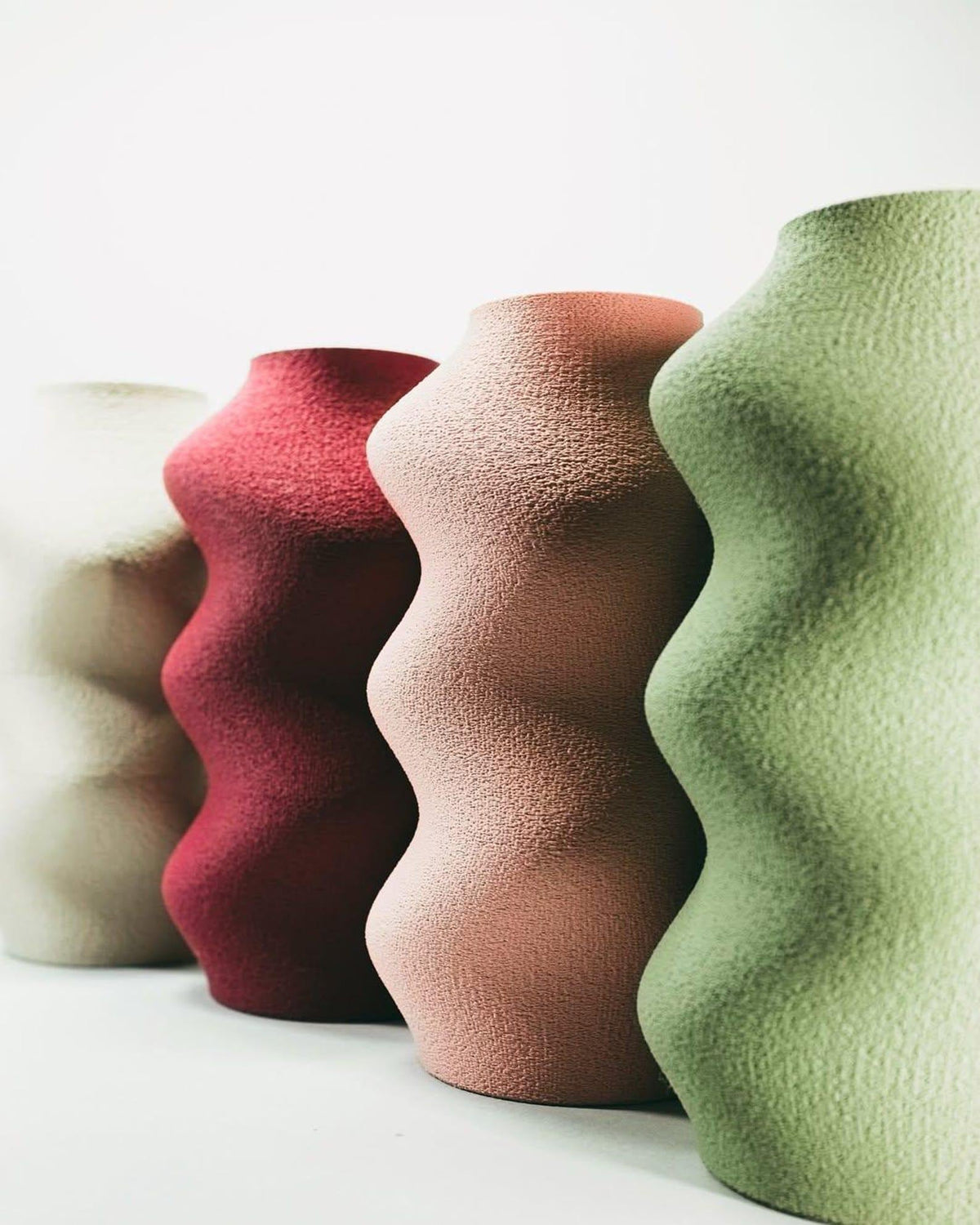Sculptural Wavy Vase, Fuzzy Texture, Minimalist Decor