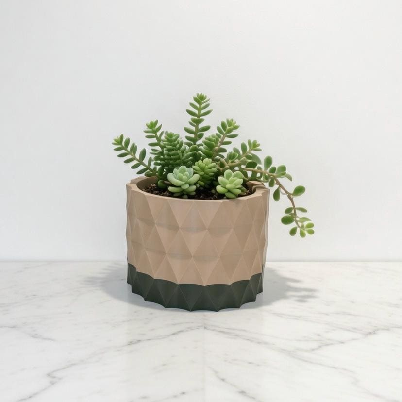 Modern Geometric Succulent Planter Set - Textured Duo-Tone Indoor Plant Pots