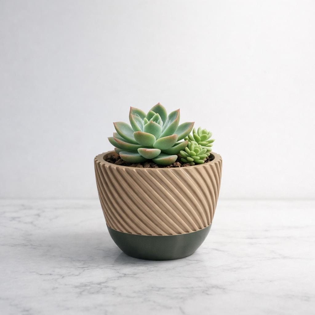 Modern Geometric Succulent Planter Set - Textured Duo-Tone Indoor Plant Pots