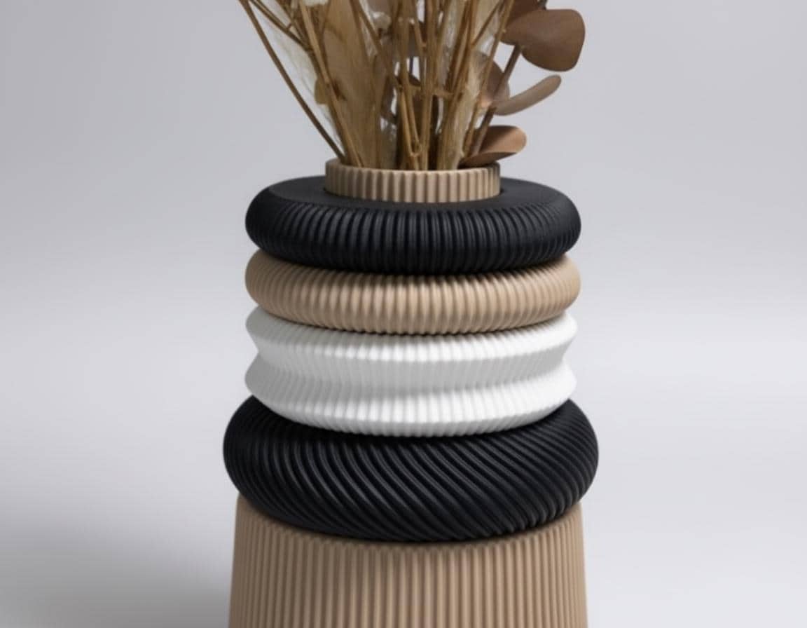 Modular ivory wooden vase FLORA , stackable modern decorative vase for Dried Flowers