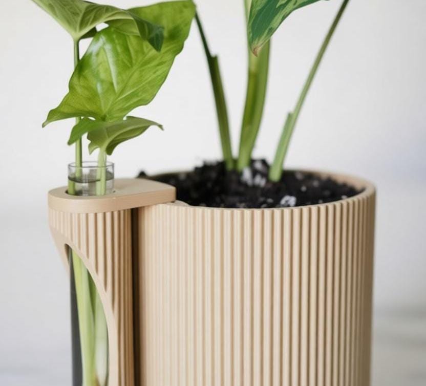 Modern Planter with Propagation Tube, Minimalist Shelf Decor