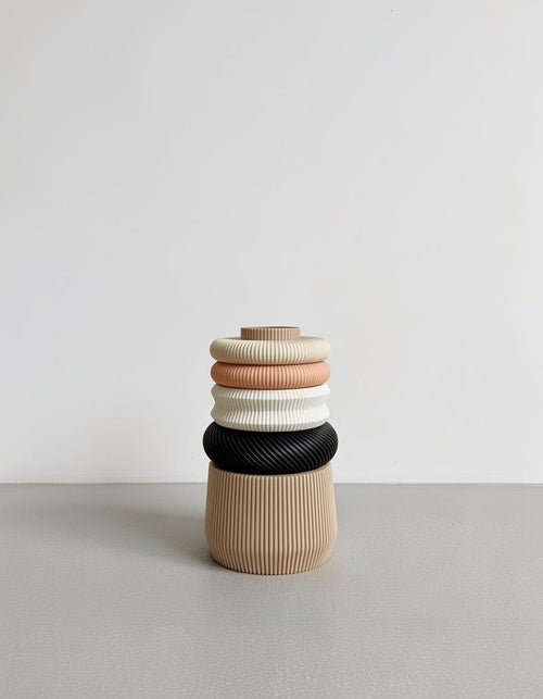 Wooden modular Ivory vase FLORA , stackable modern decorative vase for dried Flowers