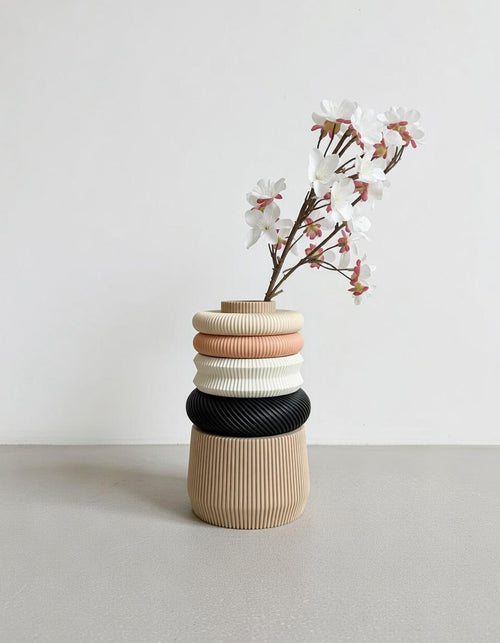 Wooden modular Ivory vase FLORA , stackable modern decorative vase for dried Flowers