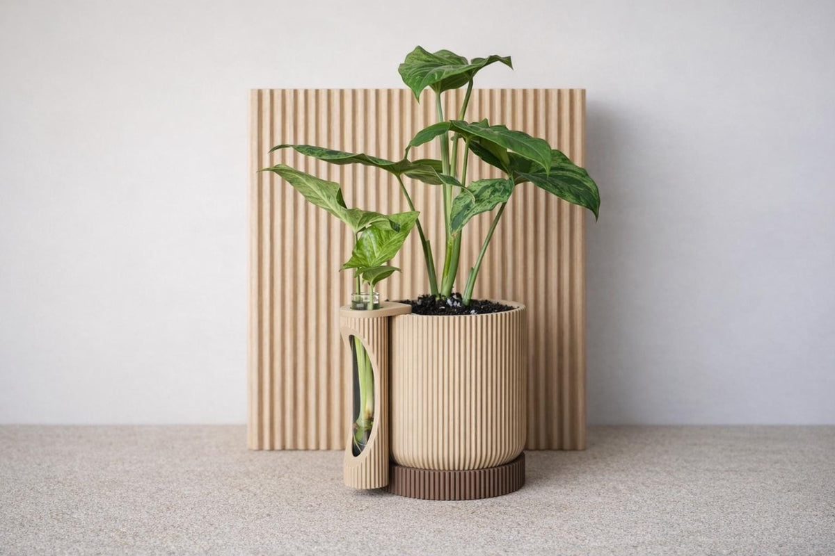 Modern Planter with Propagation Tube, Minimalist Shelf Decor