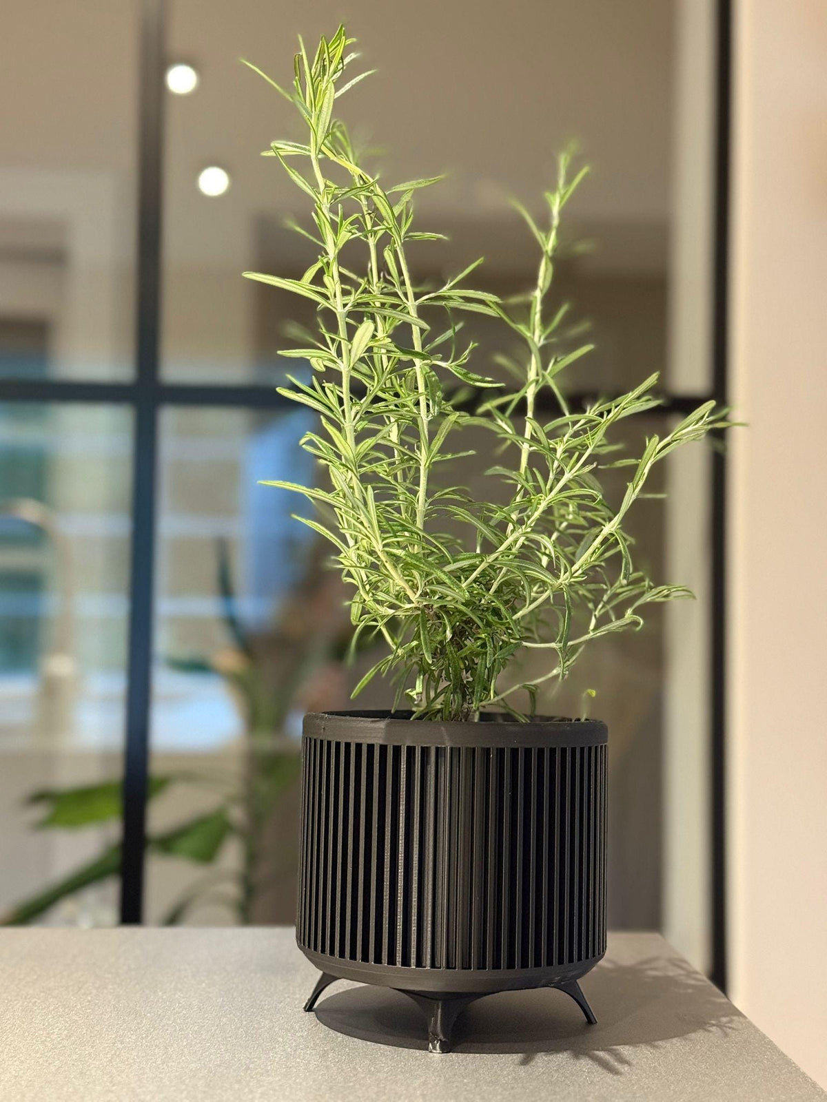 Modern mid century planter , ribbed planter with elevated stand RIVORA
