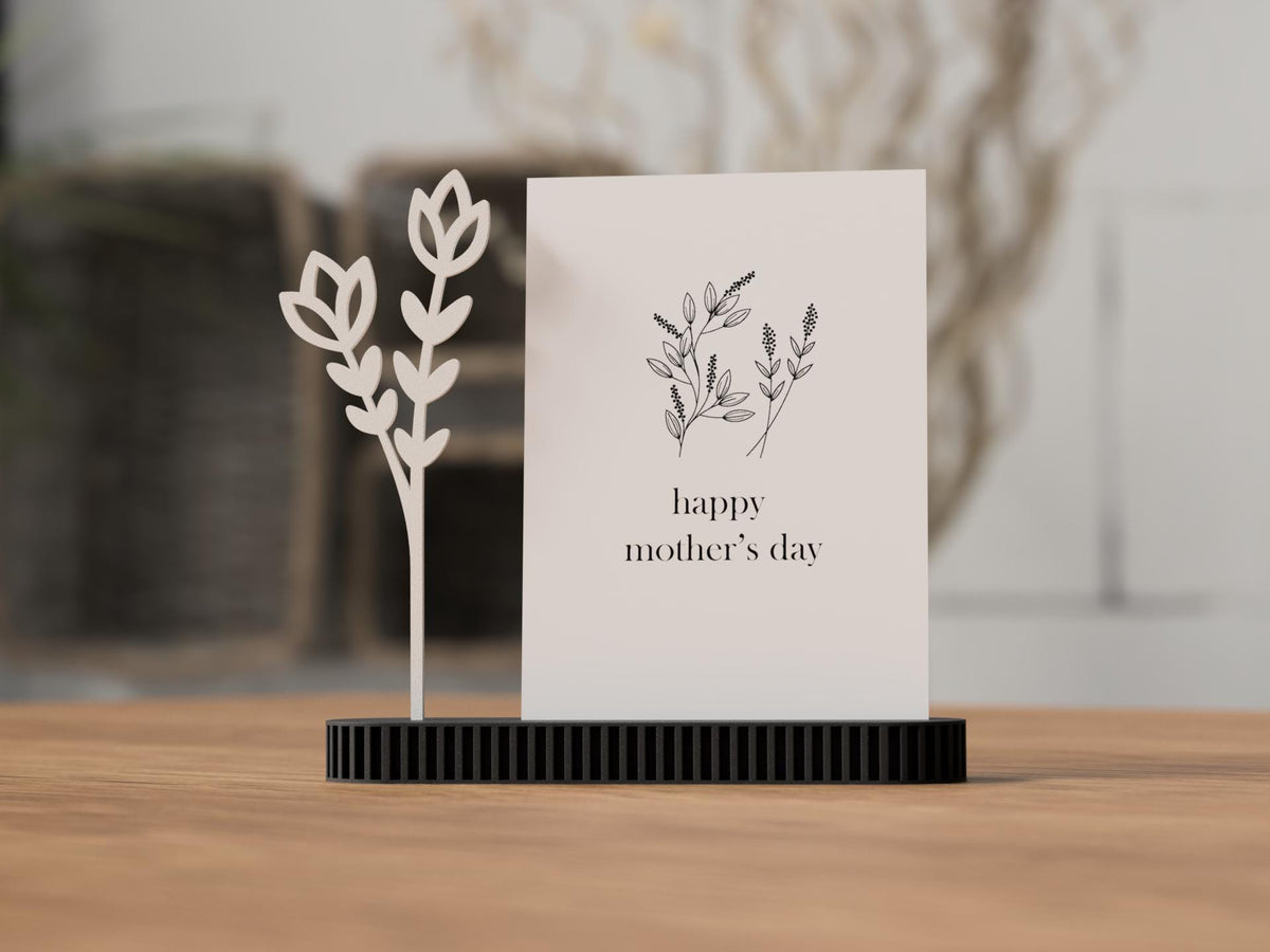 Ribbed Card Holder Stand with Flower | For photo display