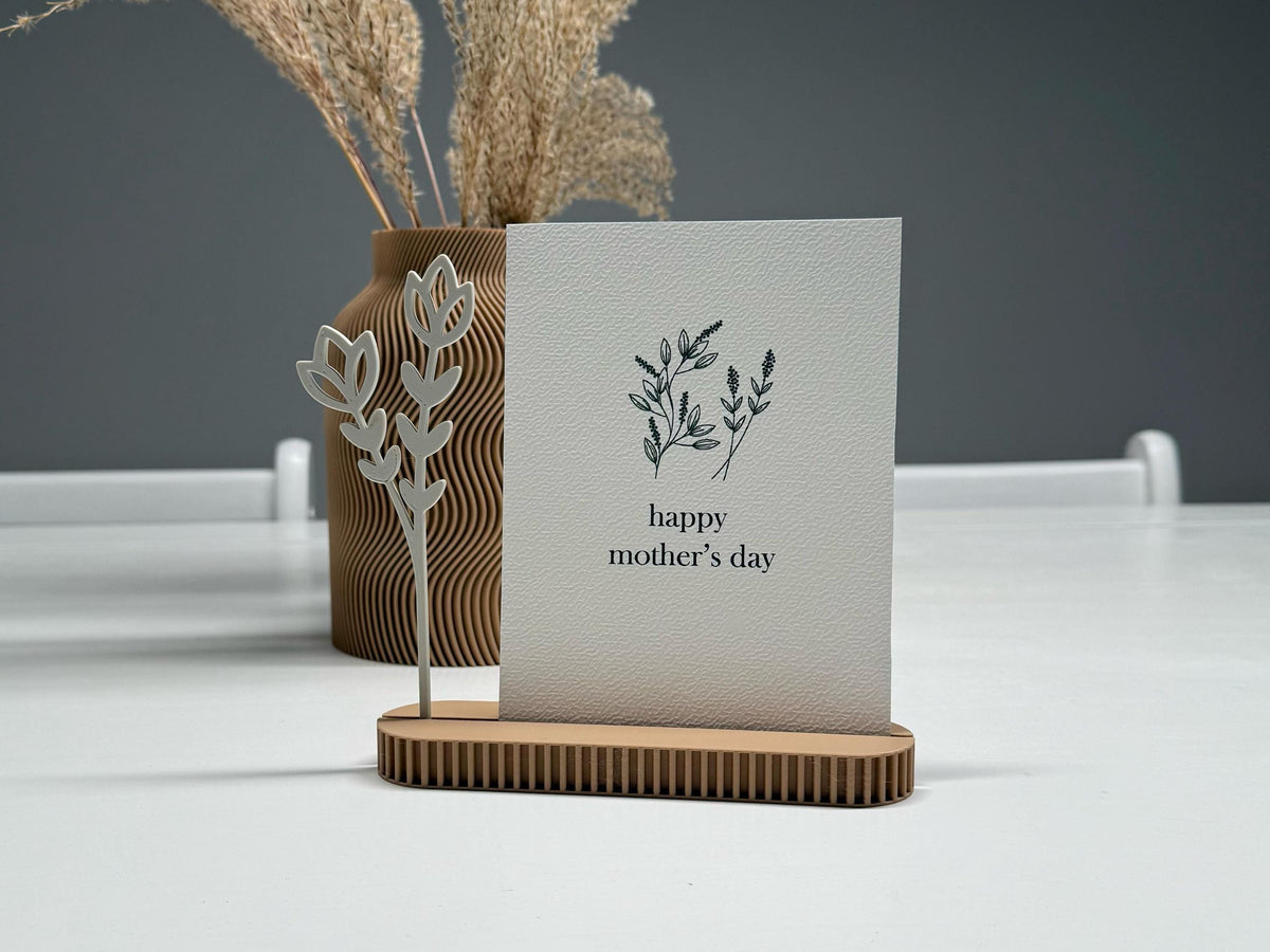 Ribbed Card Holder Stand with Flower | For photo display