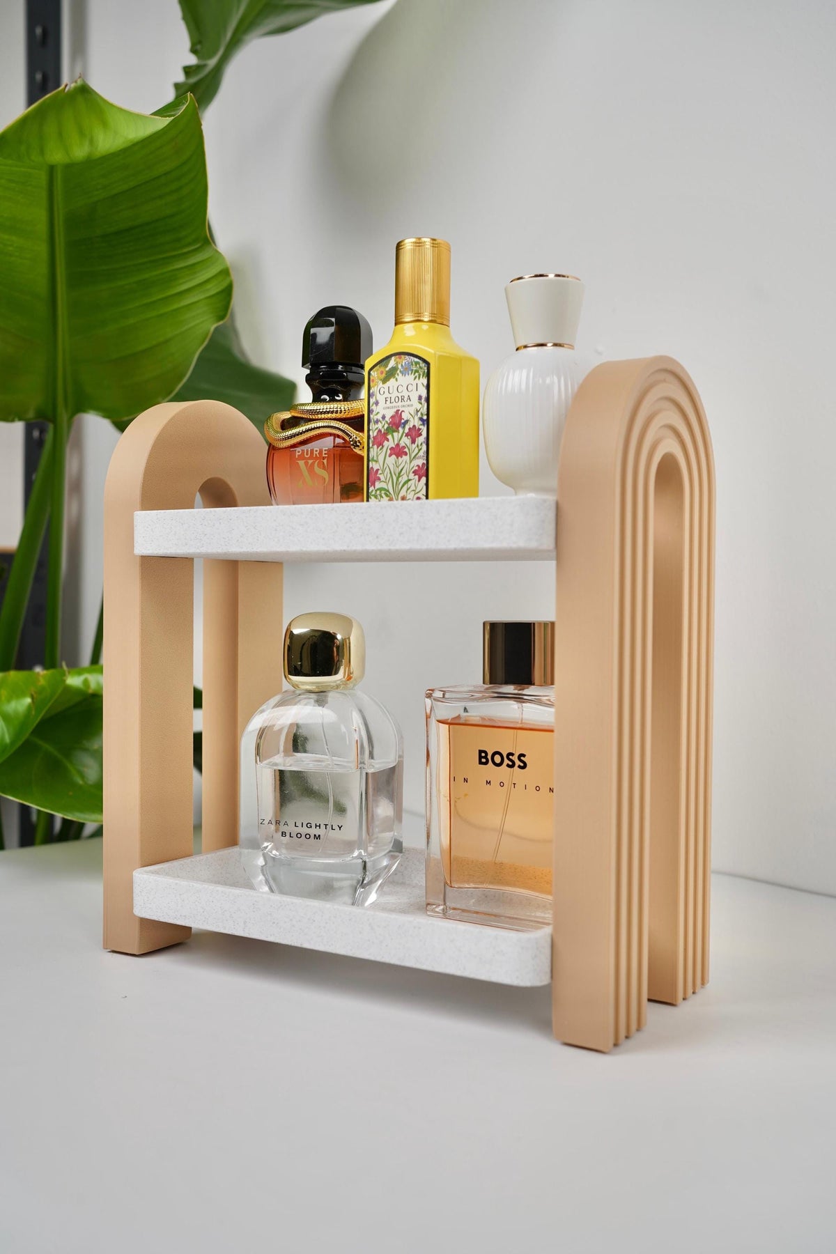 Modular Tabletop Perfume Shelf , fragrance collection organizer