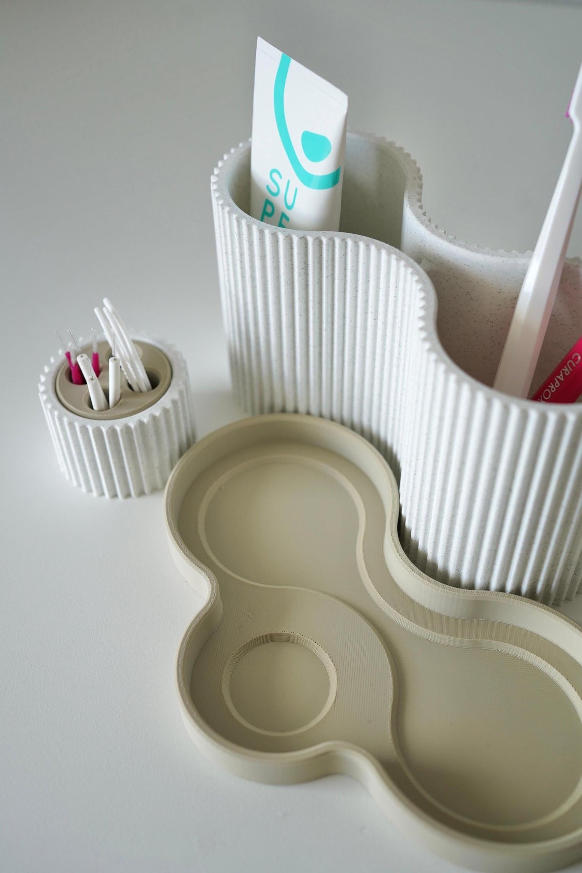 Modern Minimalist Toothbrush Holder with Floss and Toothpaste Organizer