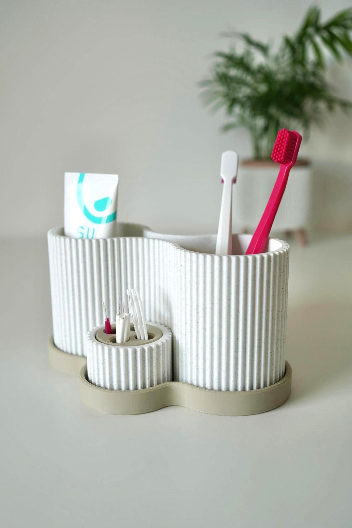 Modern Minimalist Toothbrush Holder with Floss and Toothpaste Organizer
