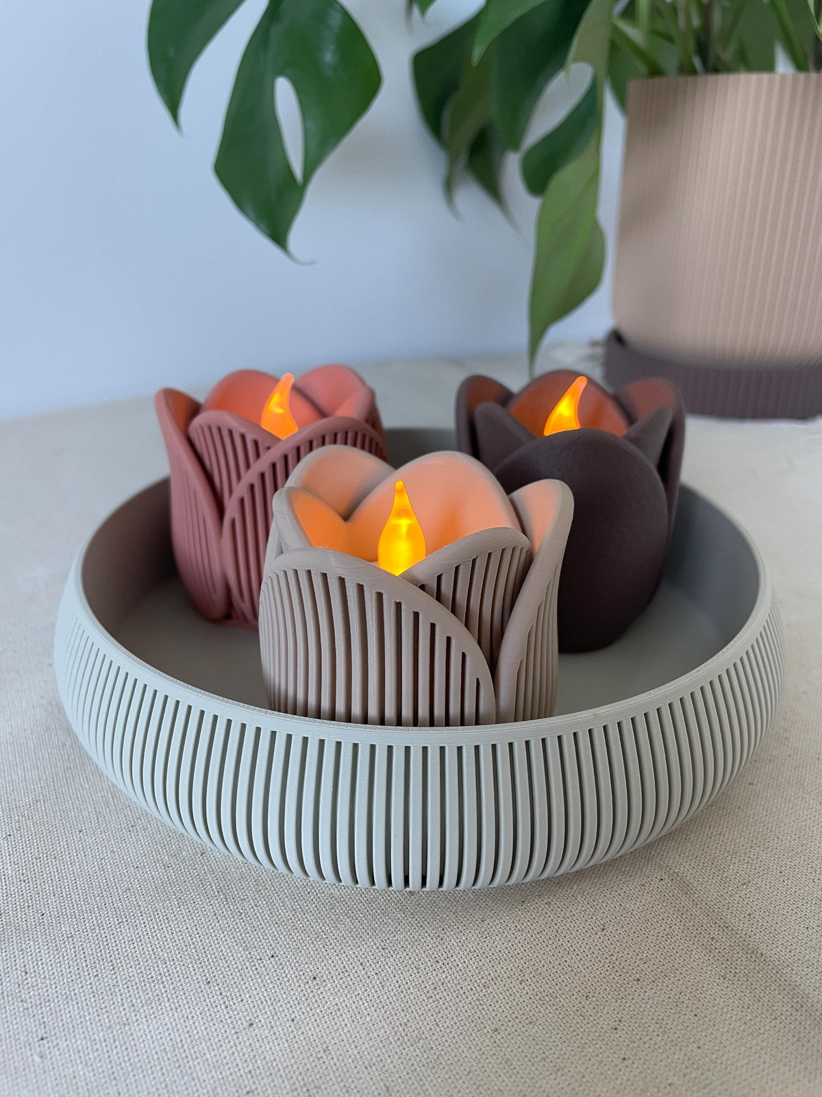 Tulip Tealight Holder, Modern Scandinavian 3D Printed Decor (LED Candle Holder)