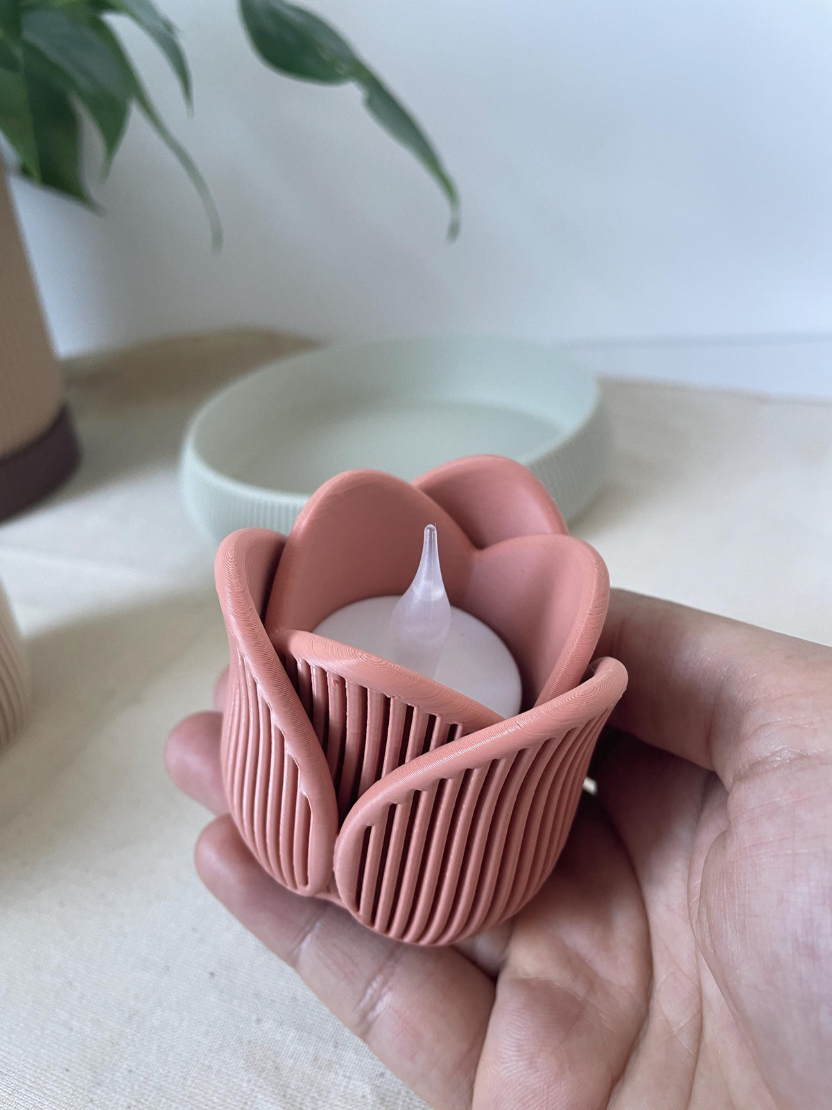 Tulip Tealight Holder, Modern Scandinavian 3D Printed Decor (LED Candle Holder)