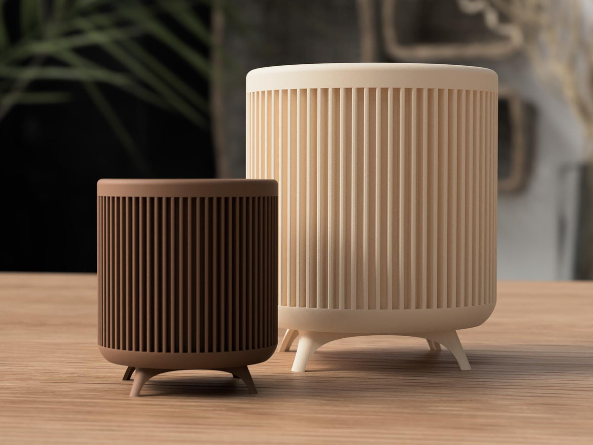 Modern mid century planter , ribbed planter with elevated stand RIVORA