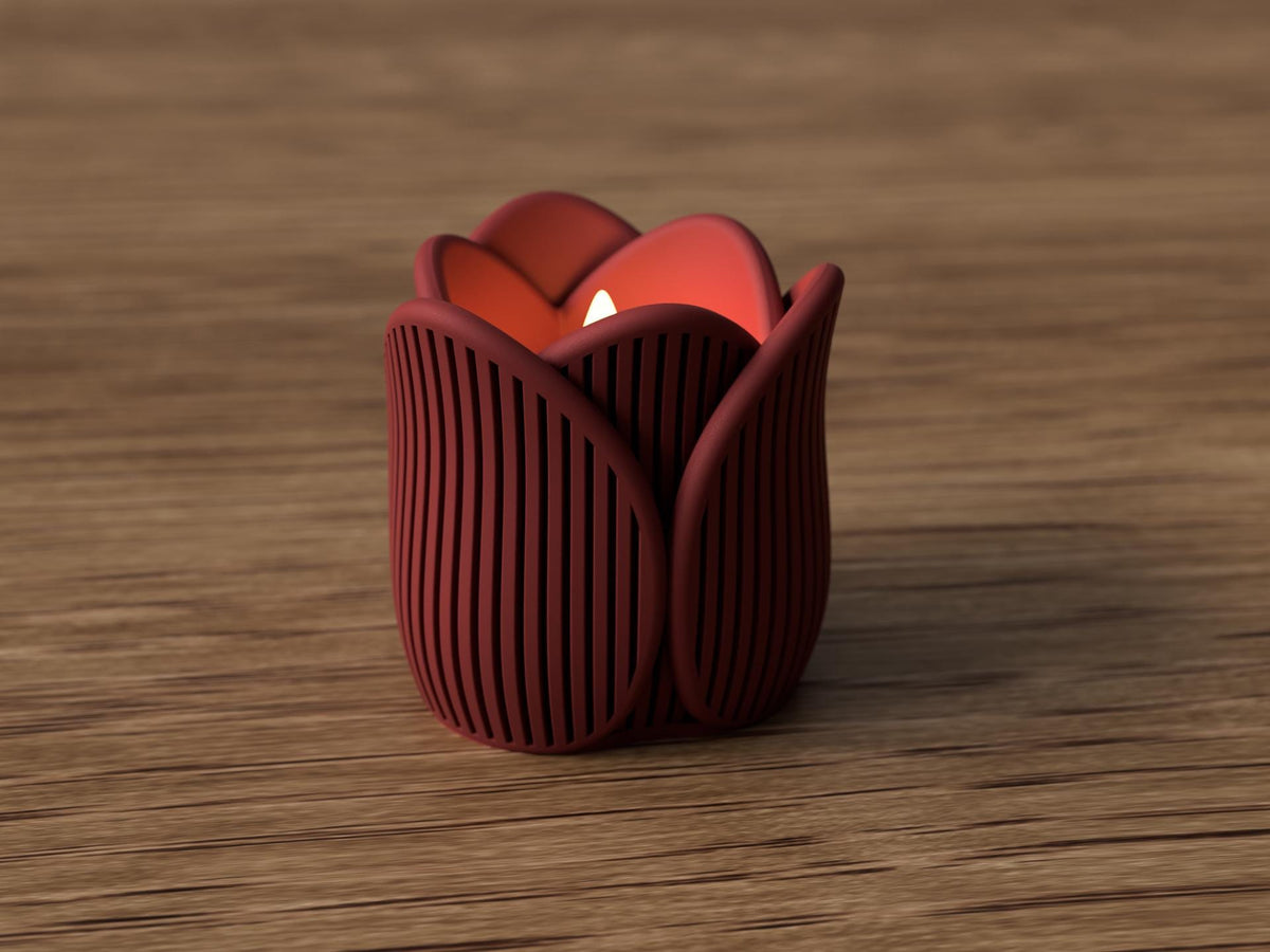 Tulip Tealight Holder | Modern Spring Flower Candle Accent (LED)