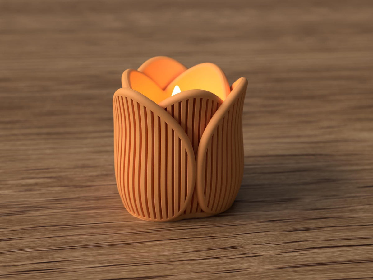 Tulip Tealight Holder | Modern Spring Flower Candle Accent (LED)