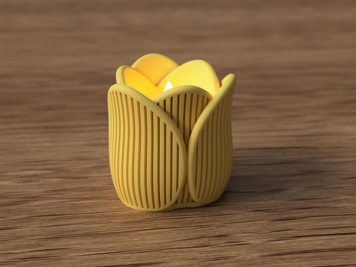 Tulip Tealight Holder | Modern Spring Flower Candle Accent (LED)