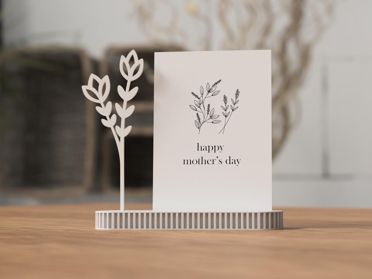Ribbed Card Holder Stand with Flower | For photo display