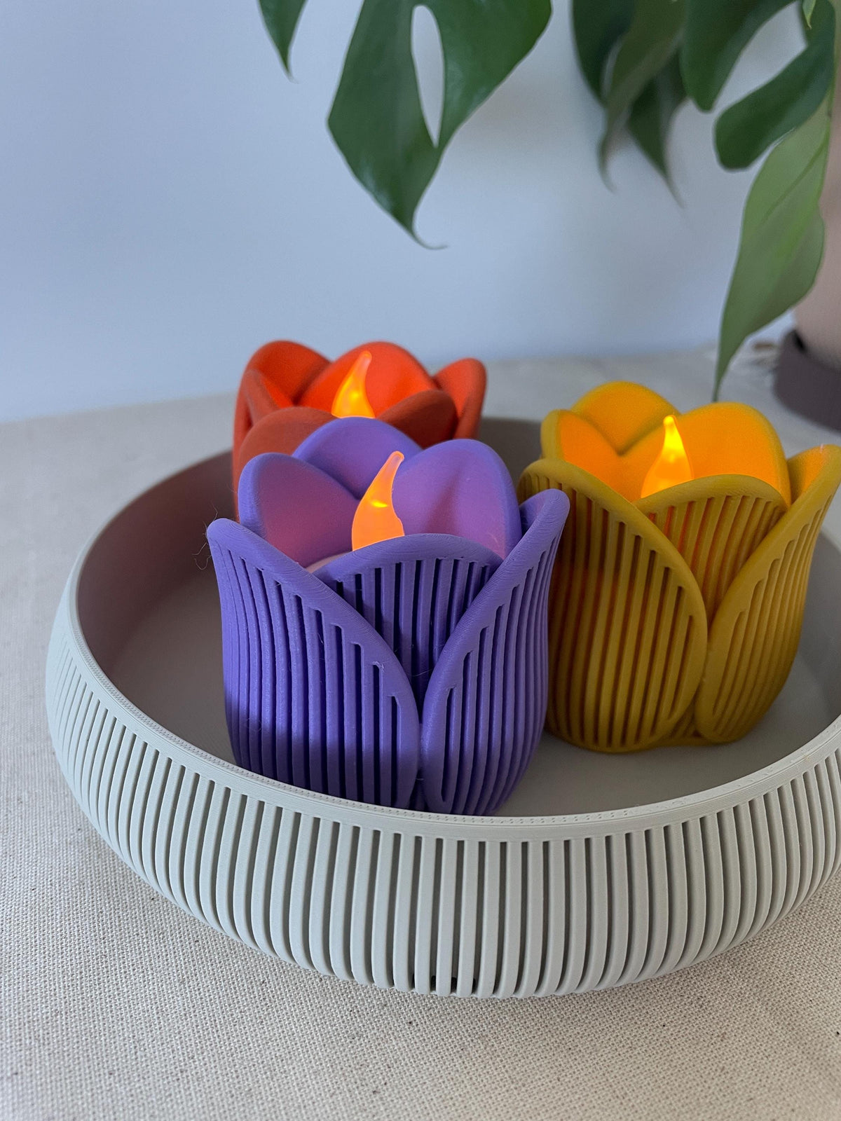 Japandi tulip tealight Holders , Led candle holder