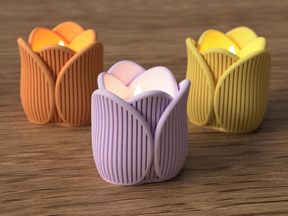 Tulip Tealight Holder | Modern Spring Flower Candle Accent (LED)