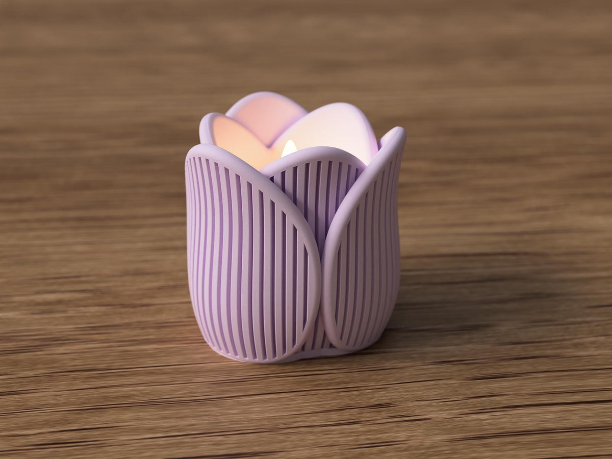 Tulip Tealight Holder | Modern Spring Flower Candle Accent (LED)