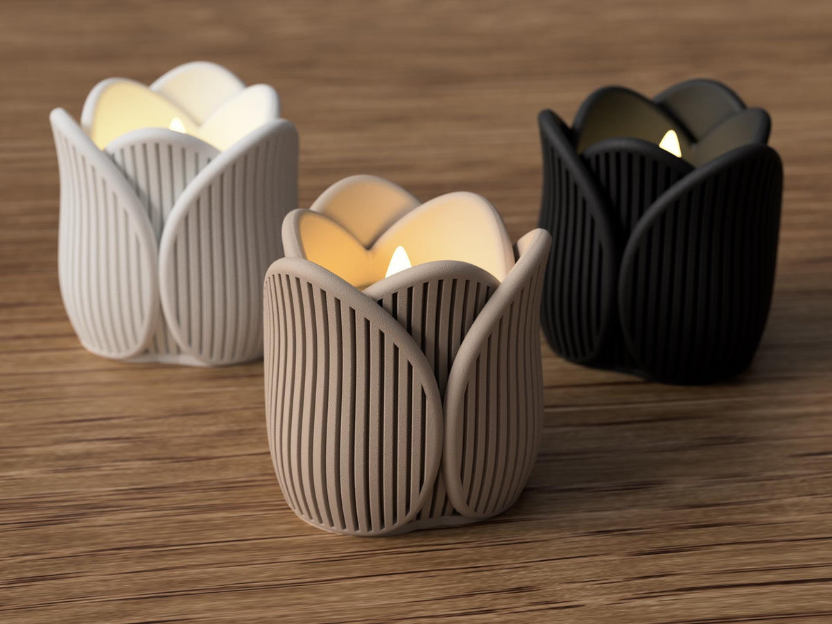 Tulip Tealight Holder | Modern Spring Flower Candle Accent (LED)