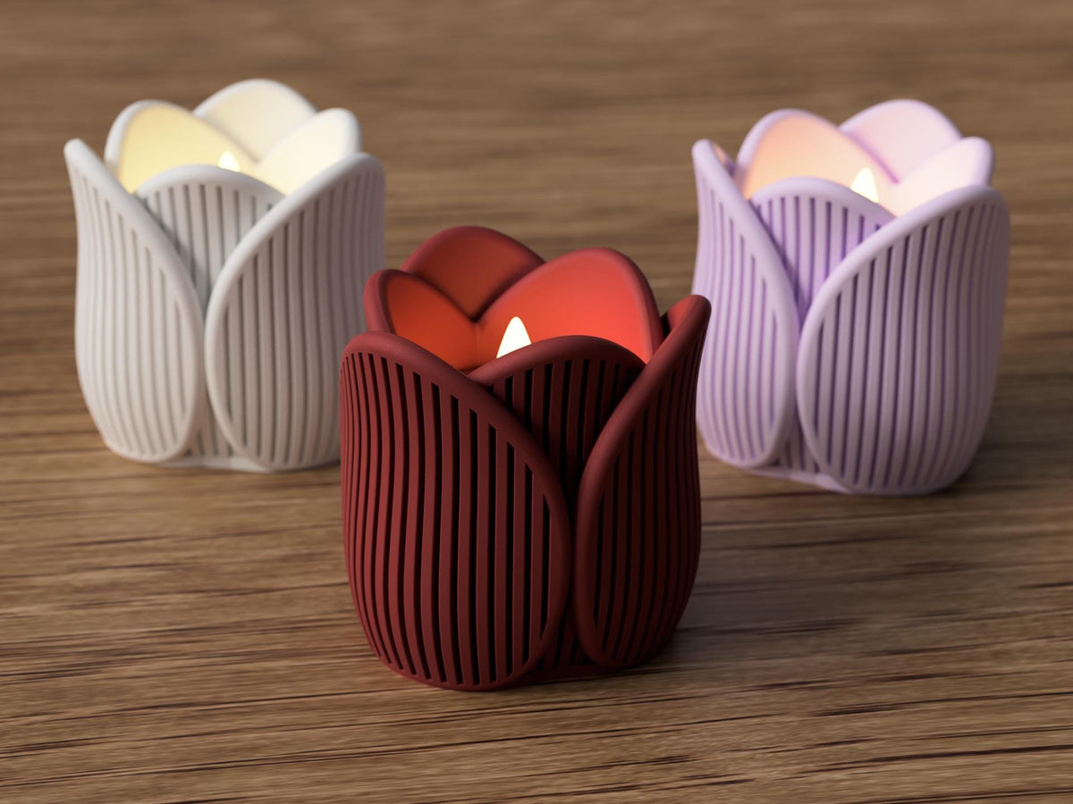 Tulip Tealight Holder | Modern Spring Flower Candle Accent (LED)
