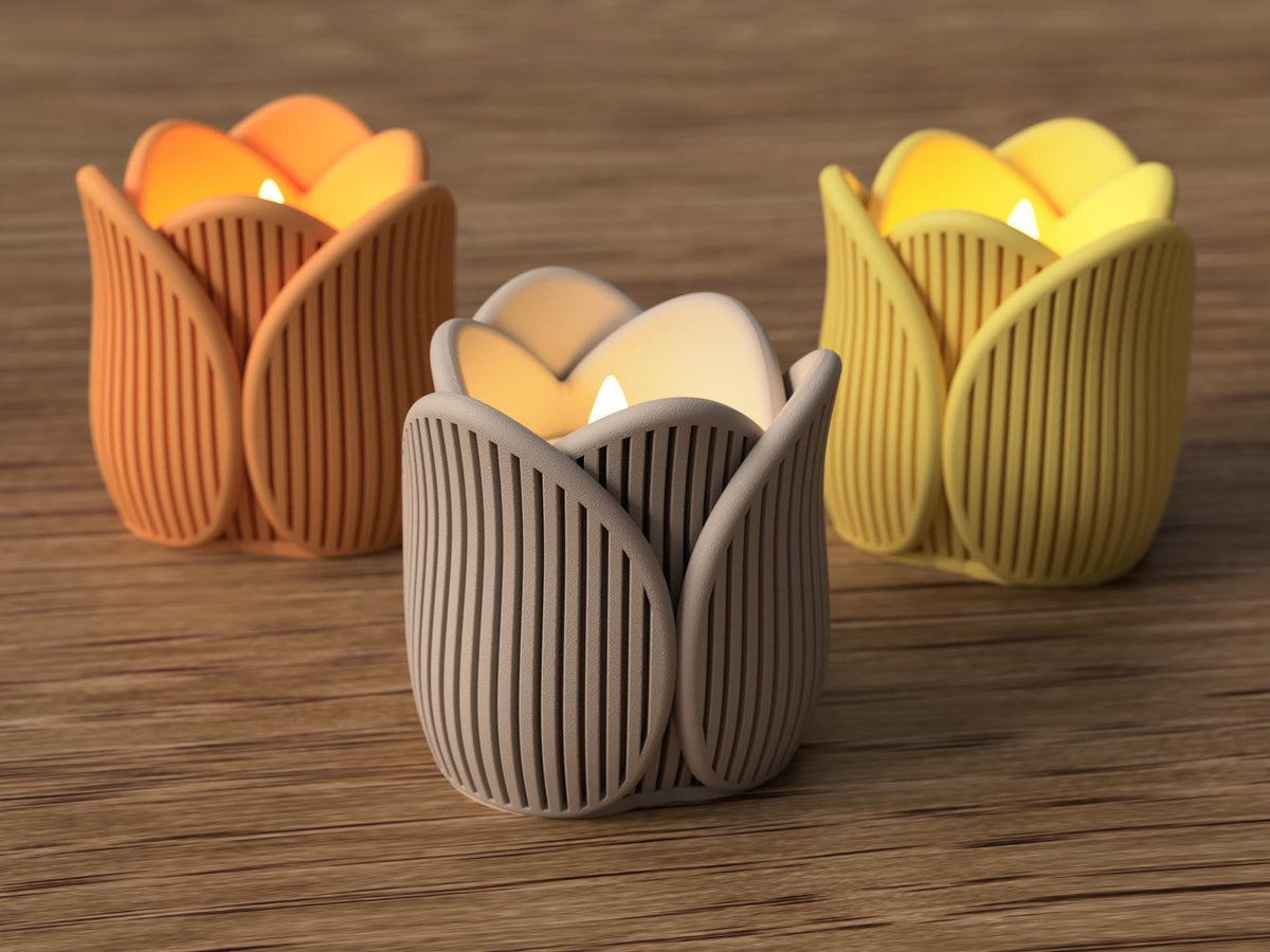 Tulip Tealight Holder | Modern Spring Flower Candle Accent (LED)