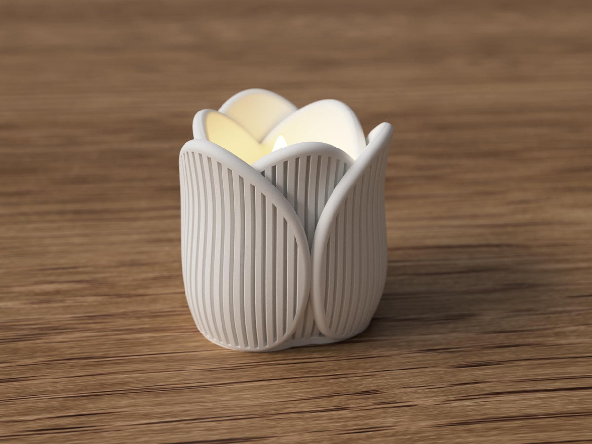 Tulip Tealight Holder | Modern Spring Flower Candle Accent (LED)
