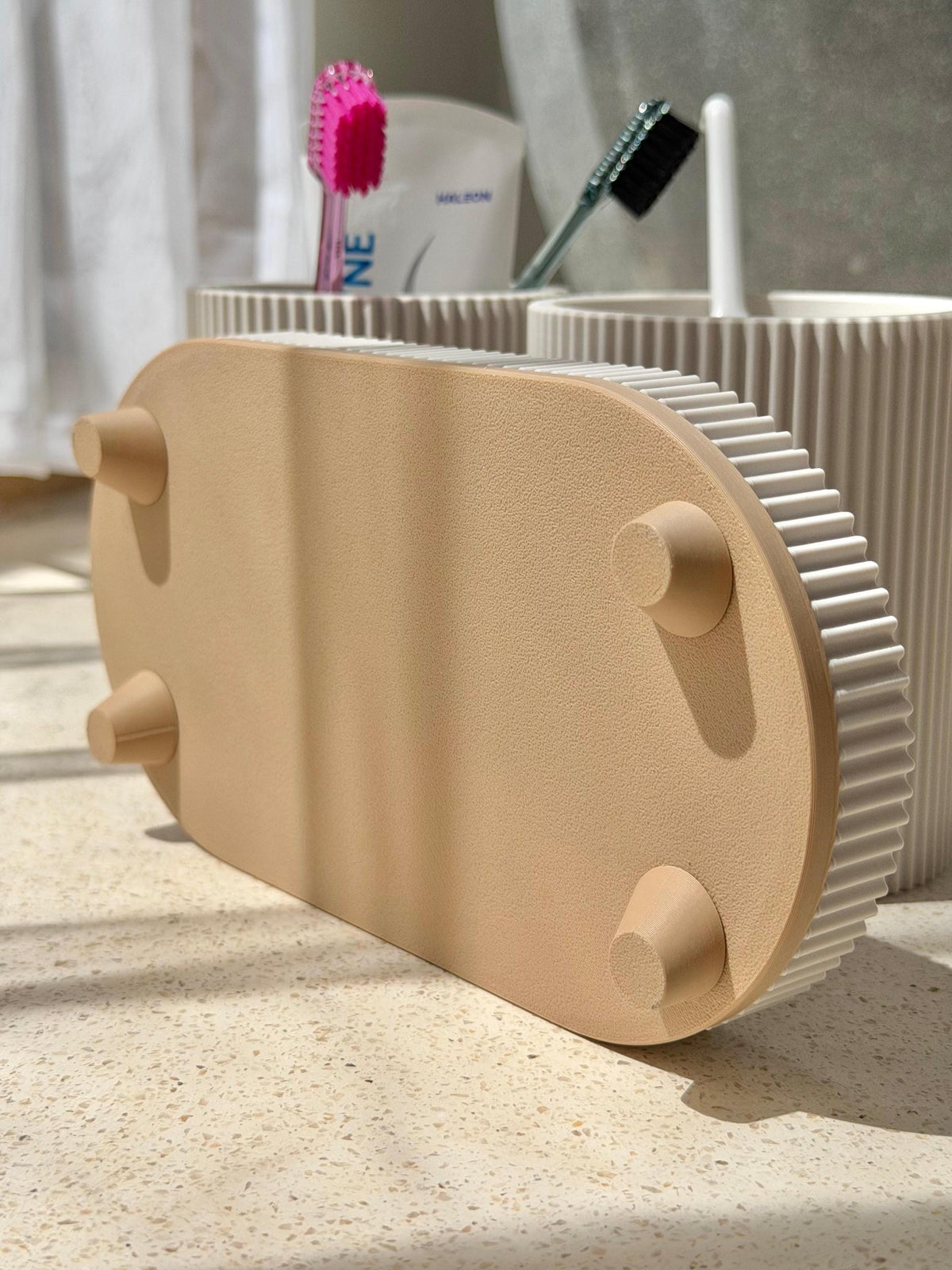 Modern Ribbed Toothbrush Holder - Customizable Bathroom Organizer with compartments
