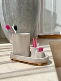Modern Ribbed Toothbrush Holder - Customizable Bathroom Organizer with compartments