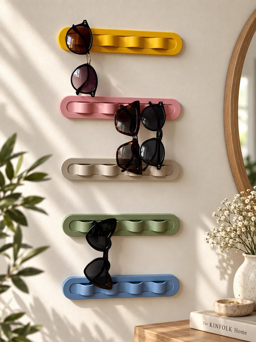 Wall Mounted Sunglasses Holder , 4 Slot Sunglass Organizer Rack , Eyeglass Storage for Entryway