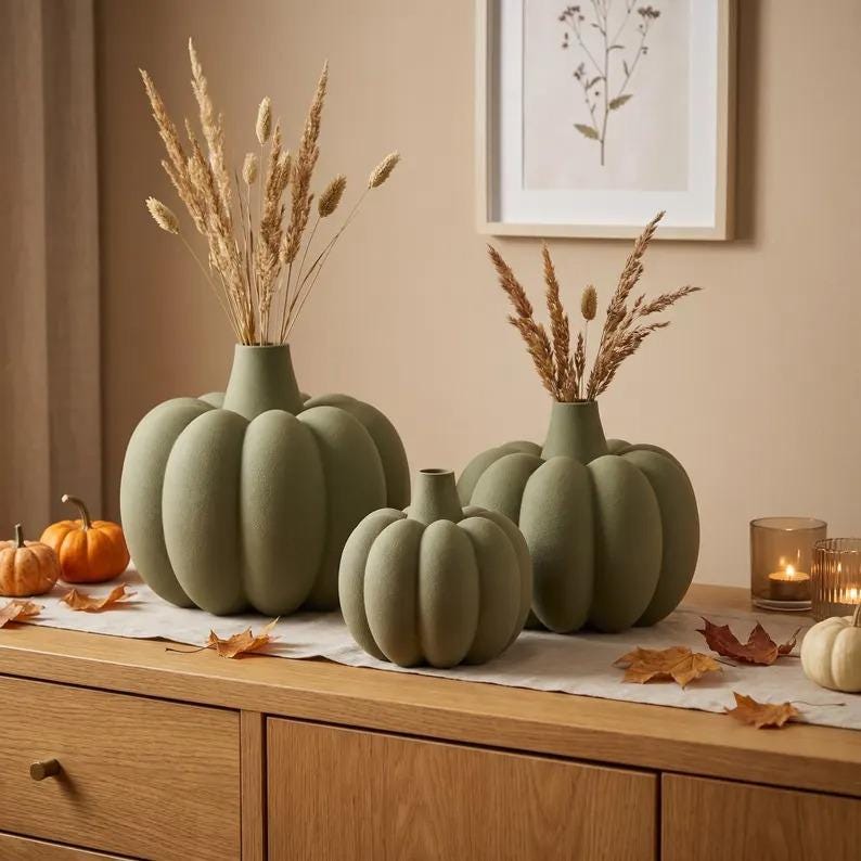 Ribbed Pumpkin Vase | Matte Fall Decor, Japandi Style, Dried Flower Arrangement