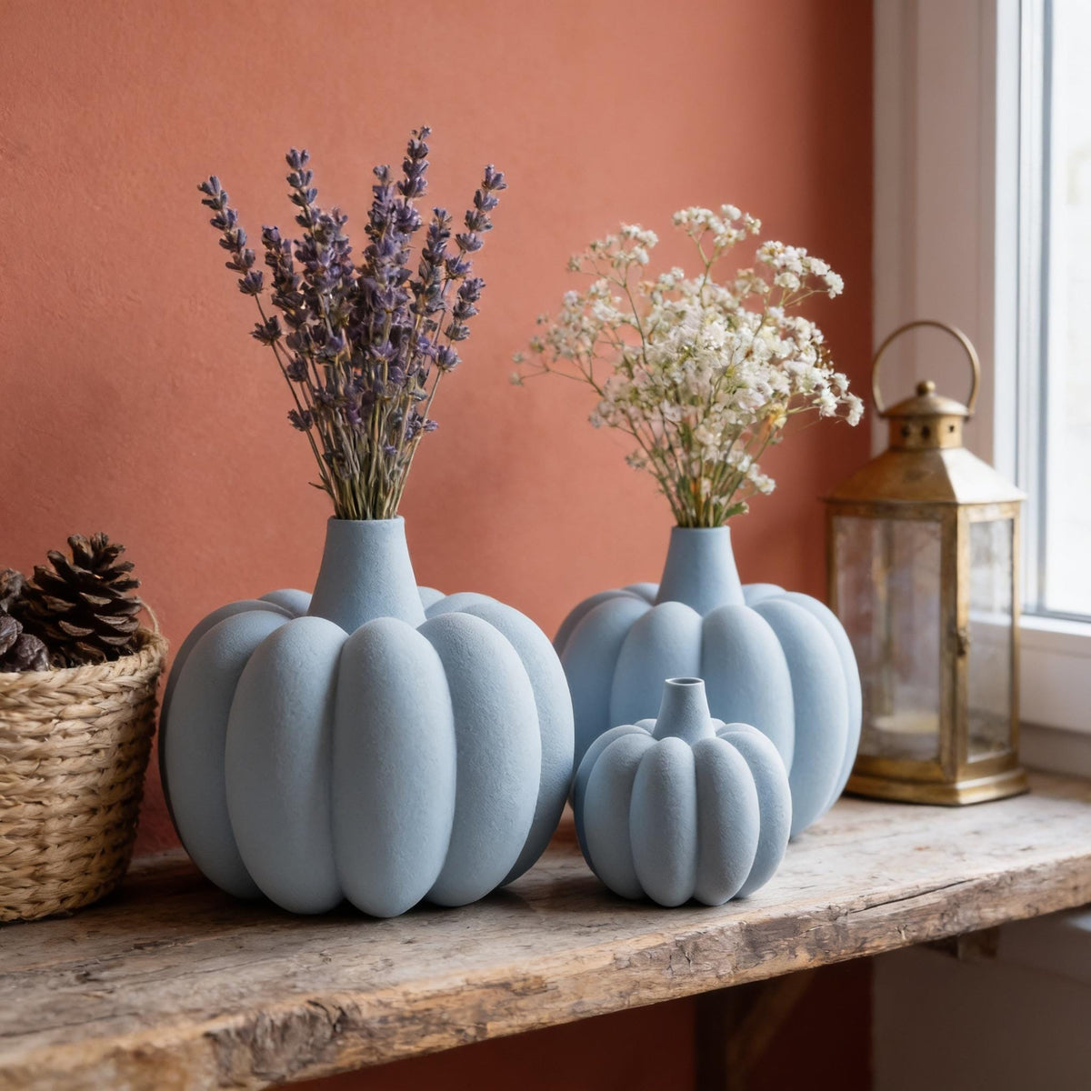 Ribbed Pumpkin Vase | Matte Fall Decor, Japandi Style, Dried Flower Arrangement