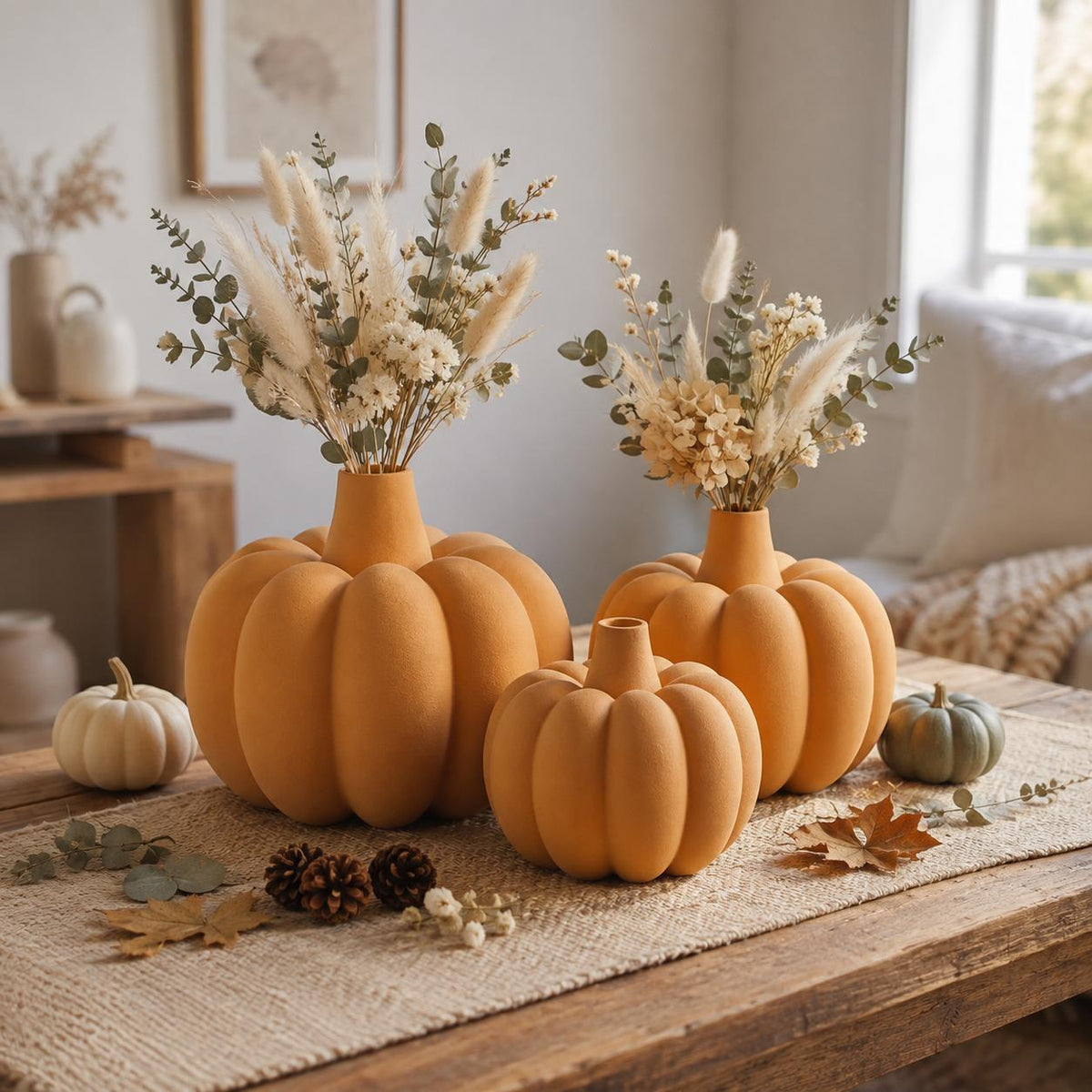 Ribbed Pumpkin Vase | Matte Fall Decor, Japandi Style, Dried Flower Arrangement