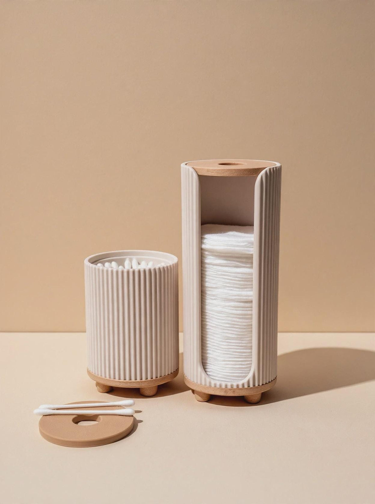 Cotton Pad & Bud Holder , Bathroom Organiser | Dual Cotton Round | Swab Storage | Vanity Decor