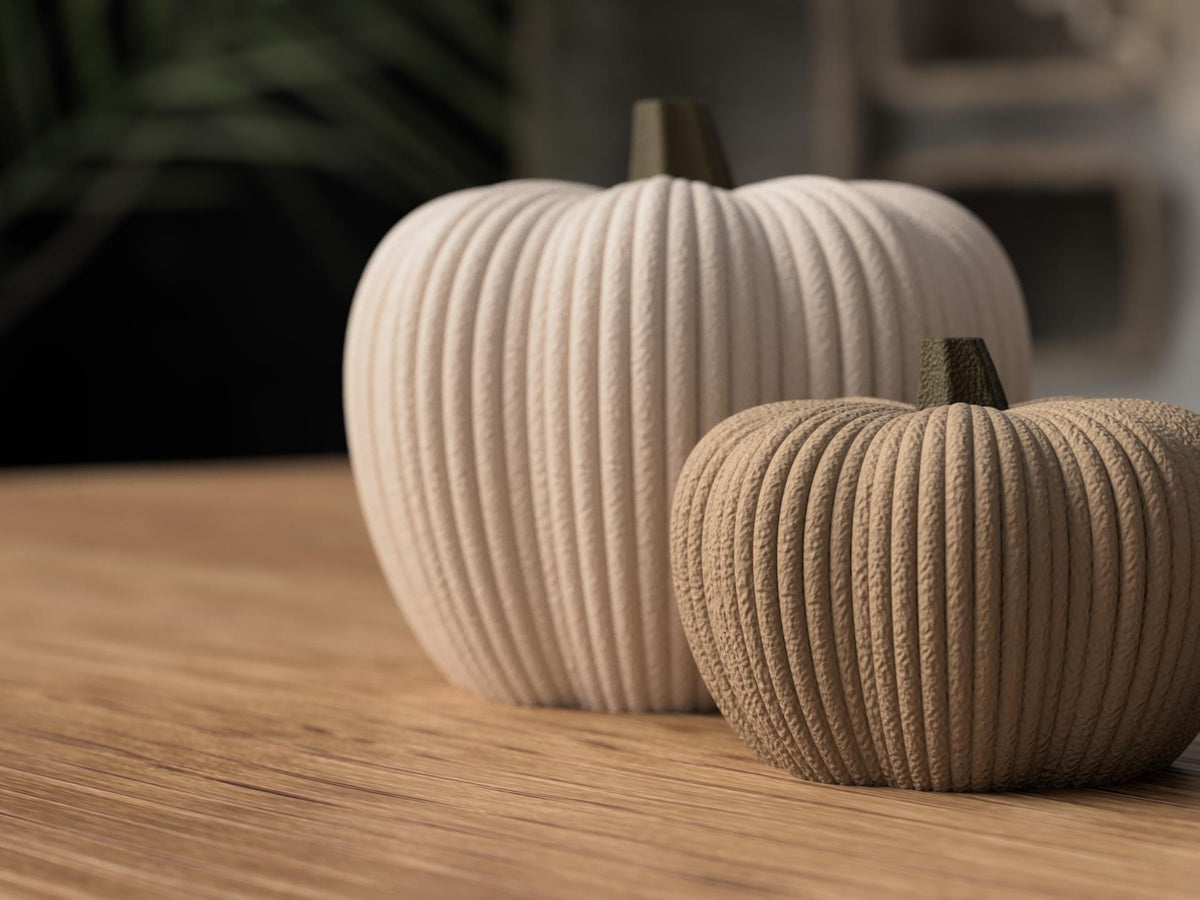 Ribbed Pumpkin and Acorn Decor , Fall Decor Set , Autumn Table Decor , Harvest Shelf Decor
