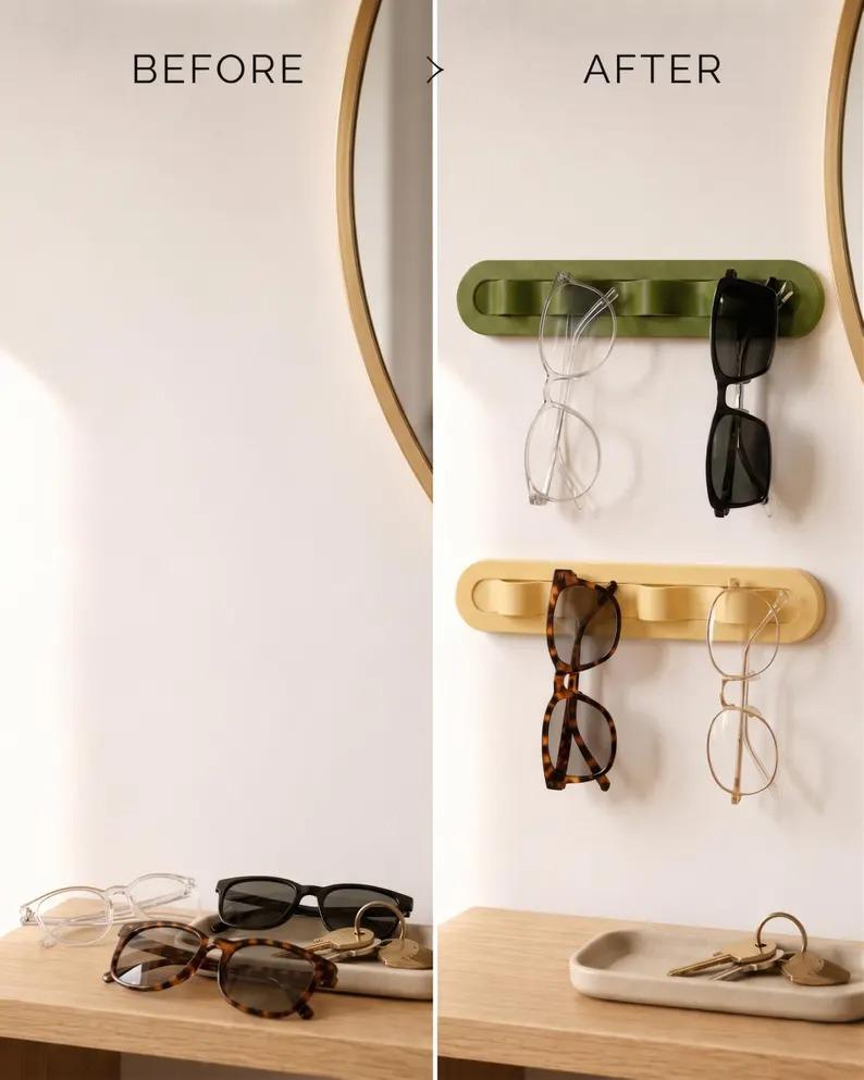 Wall Mounted Sunglasses Holder , 4 Slot Sunglass Organizer Rack , Eyeglass Storage for Entryway