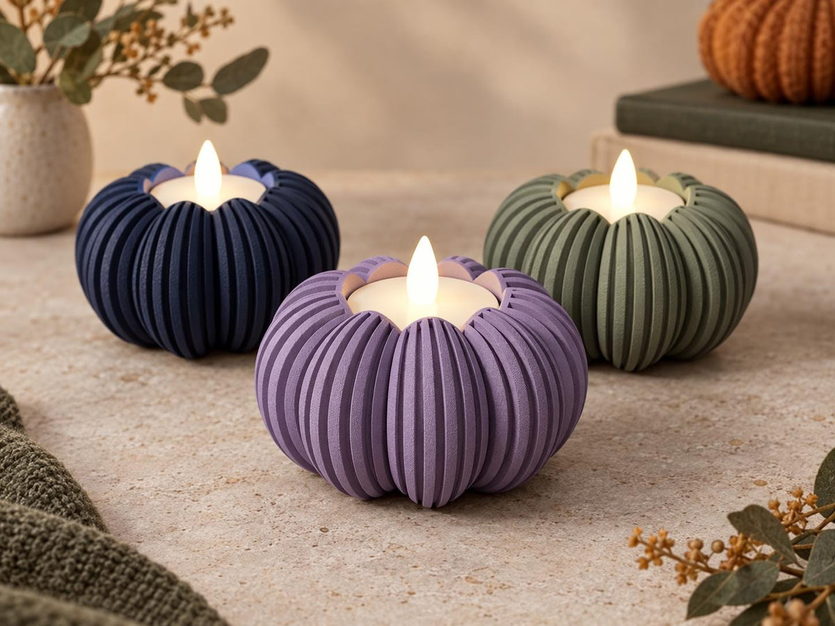 Ribbed Pumpkin Tealight Holder | Scalloped Rim Autumn Candle Decor , Halloween decoration