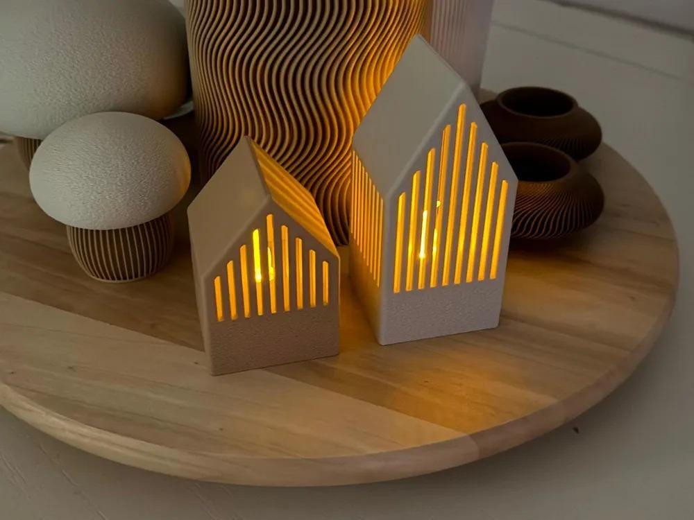 Japandi Tealight House , Scandinavian LED Candle House , Hygge Winter Decor , Nordic Light